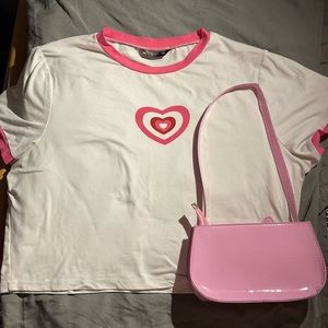 Pink heart baby tee from shein + pink purse💗🌸 plus size 3x